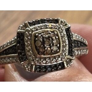 925 SUN ring white and black diamond accents Size 7
